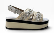 Sandali Platform Donna "MOU" MU.FLASANCRY CUTWHI Pietre Pelle Bianco