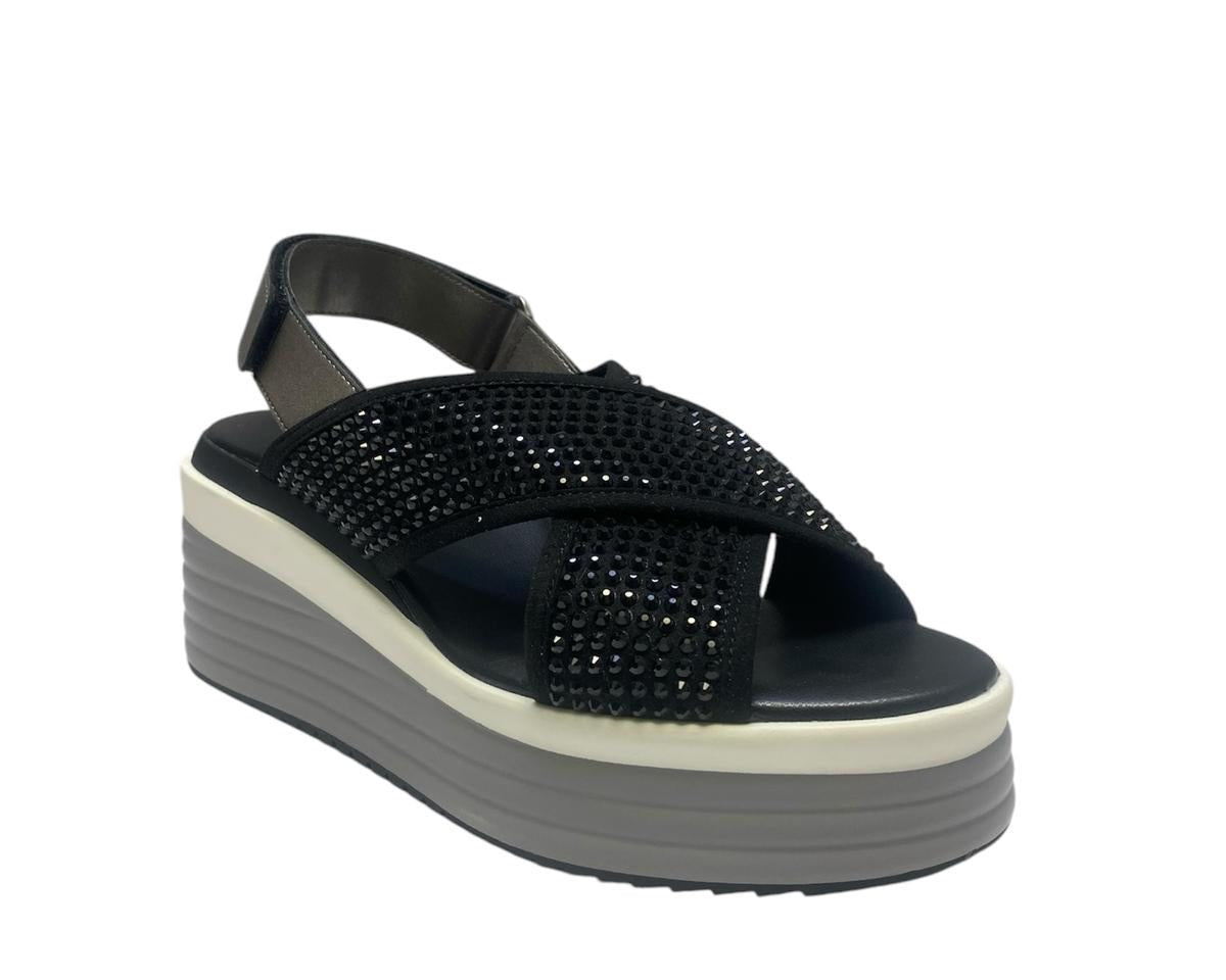 SANDALI ZEPPA DONNA “APEPAZZA ” BELLE 02 PRIMAVERA ESTATE 2025 NERO STRASS