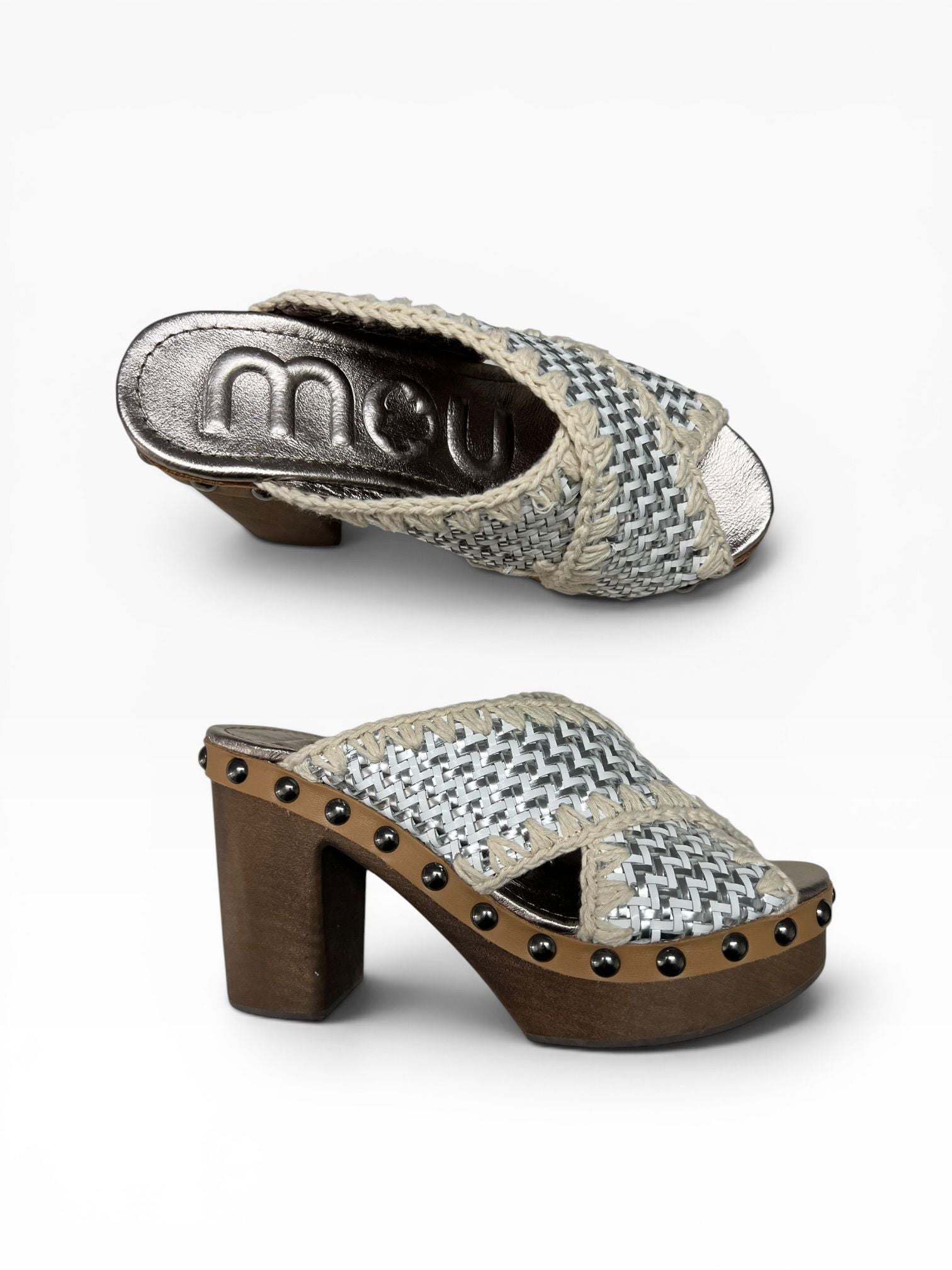 Sandali Tacco Plateau Donna "MOU" MU.HIGHWOODWOLEA WWHSIL  Pelle Bianco/Argento/Beige