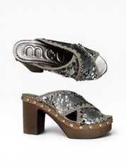 Sandali Tacco Plateau Donna "MO.HIGHWOODDSEQRH SEQGUN  Pailletes Argento/Bronzo