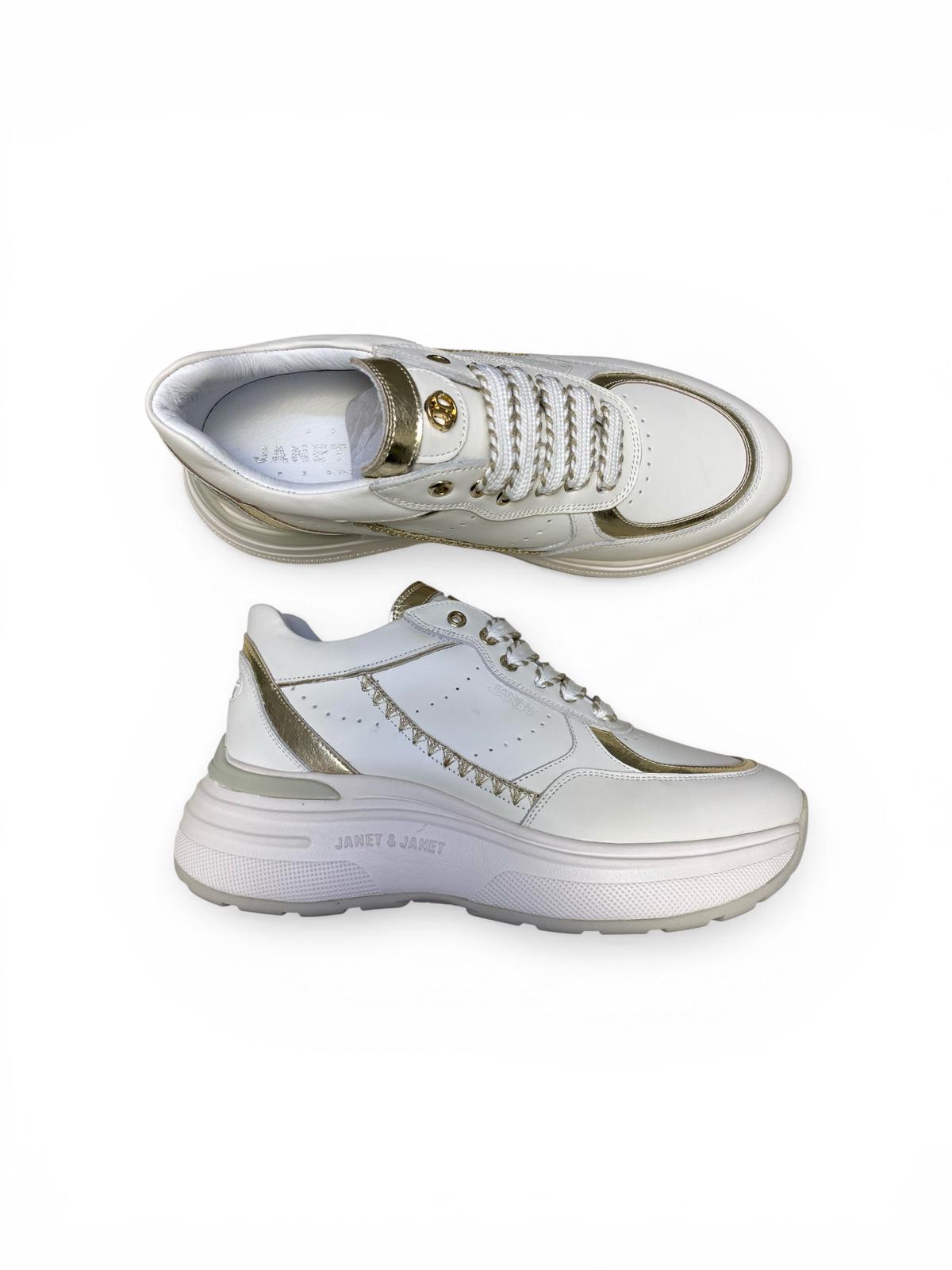 Sneakers Donna "JANET & JANET" J-060 Vera Pelle Bianco  Oro