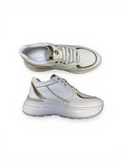 Sneakers Donna "JANET & JANET" J-060 Vera Pelle Bianco  Oro
