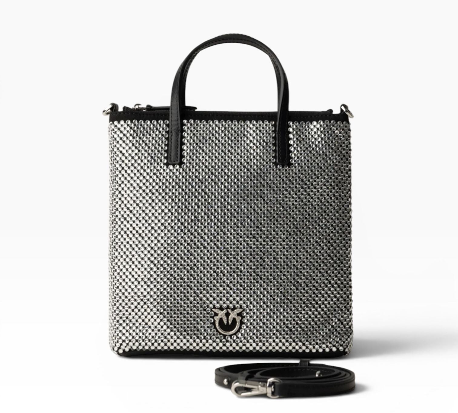 BORSA DONNA “PINKO ” SHOPPER MINI FULL STRASS JEWEL LOGO Z99F NERO+STRASS