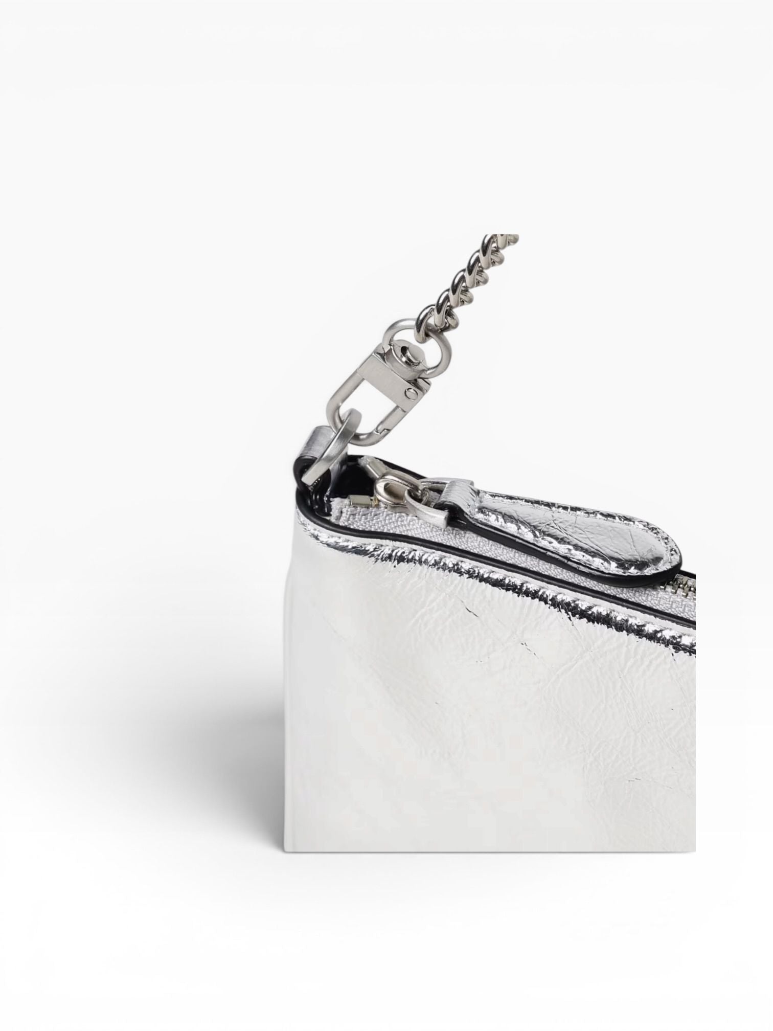 BORSA POCHETTE DONNA “HORIZONTAL FLAT  ZZFS PELLE LAMINATA ARGENTO