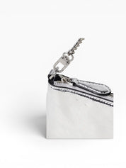 BORSA POCHETTE DONNA “HORIZONTAL FLAT  ZZFS PELLE LAMINATA ARGENTO