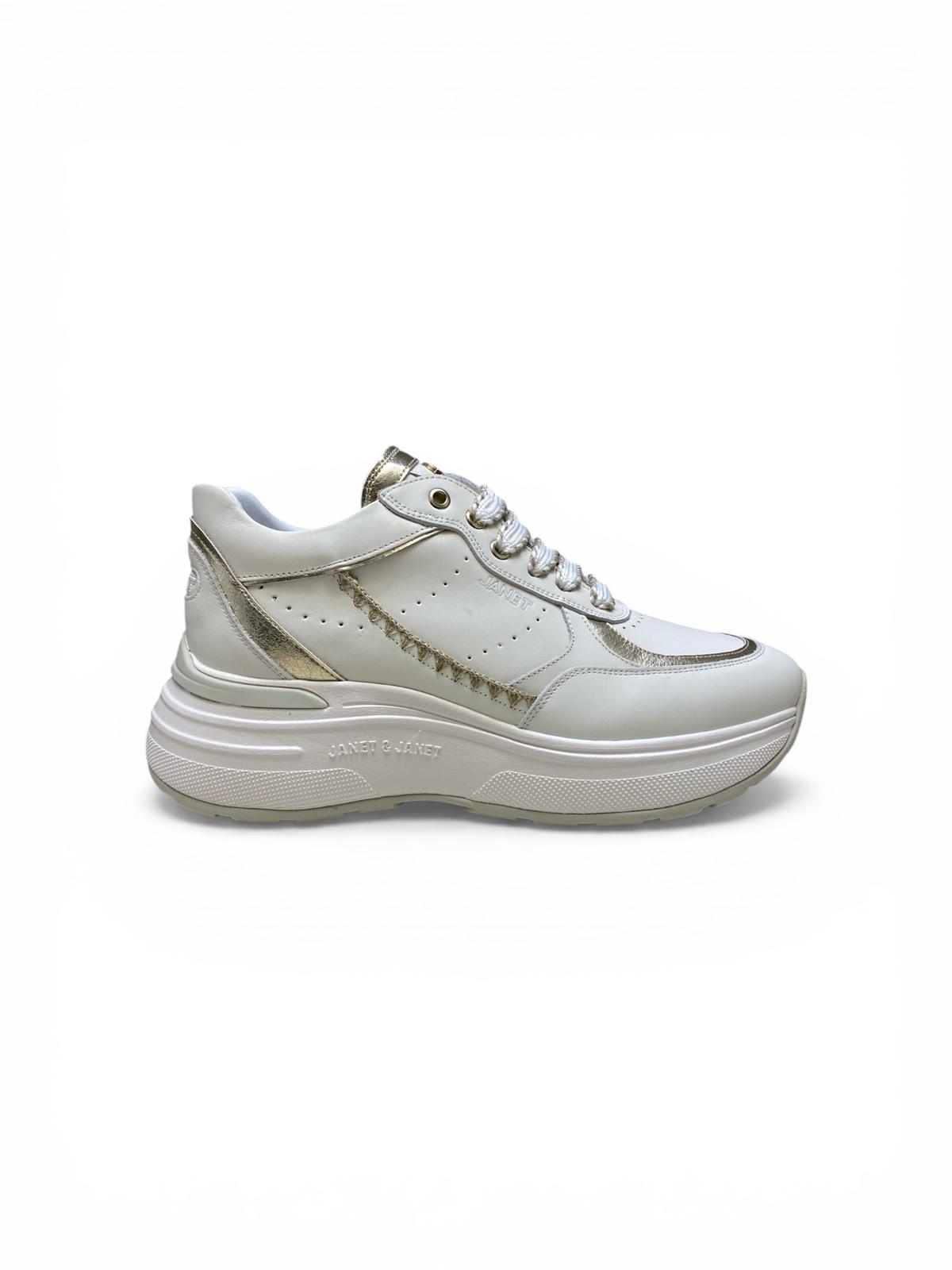 Sneakers Donna "JANET & JANET" J-060 Vera Pelle Bianco  Oro