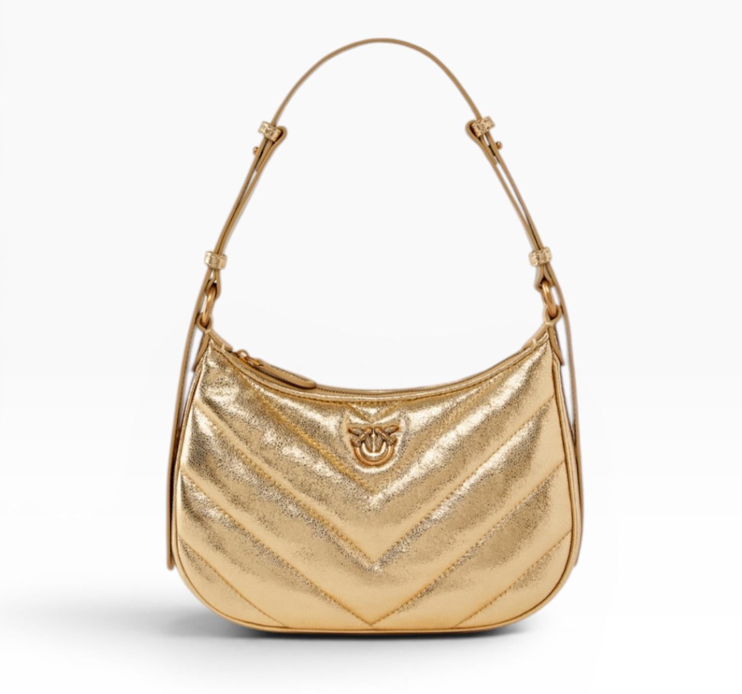 BORSA DONNA “PINKO ” HALF MOON MINI FL WRINKLED METAL LEATHER ZZLQ ORO