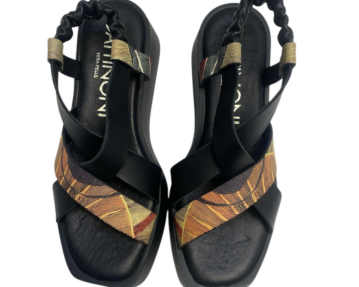 SANDALO DONNA “GATTINONI CIRCUS ” FLORIN10 PRIMAVERA ESTATE 2025  VERA PELLE NERO