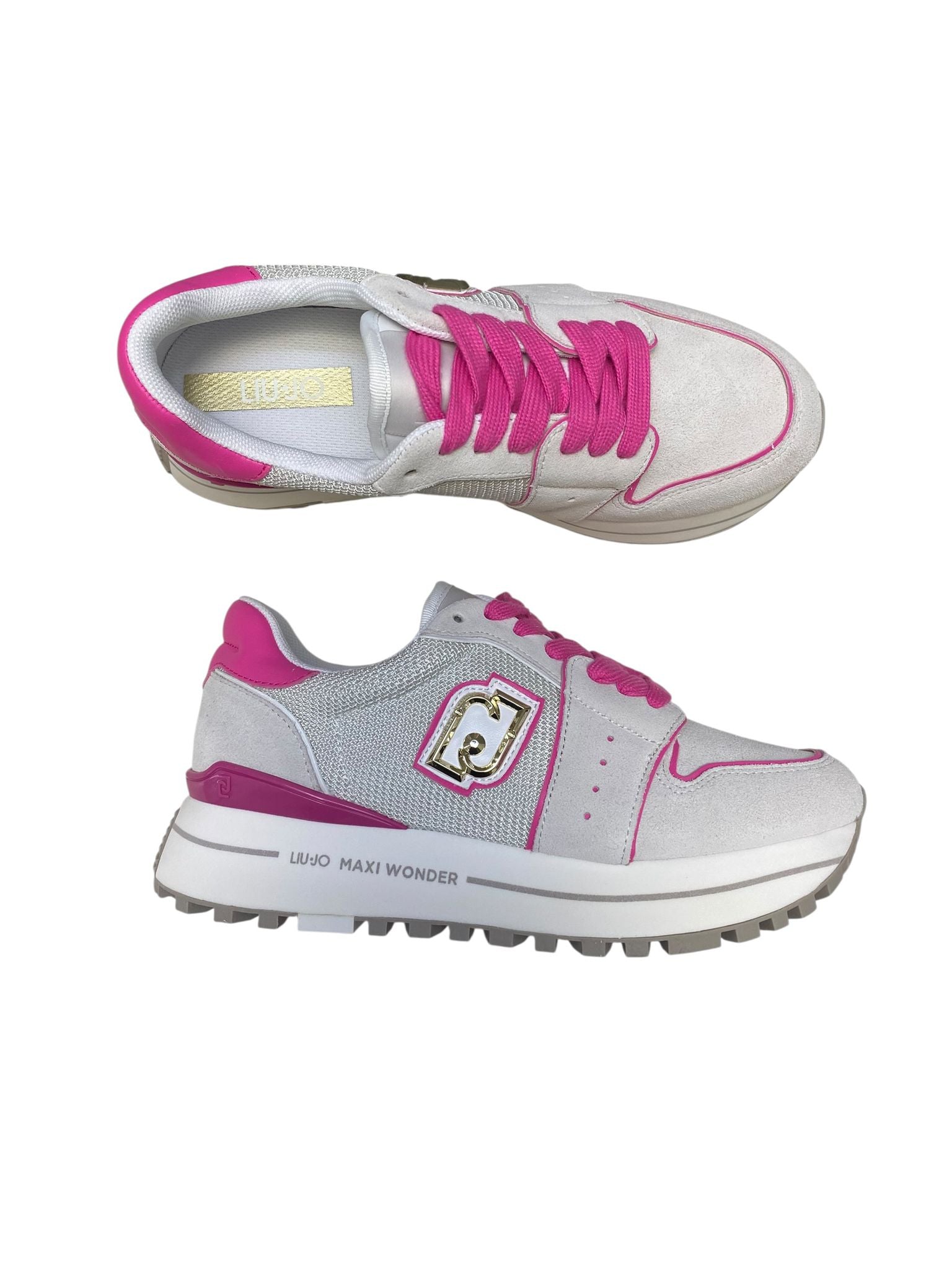 SNEAKERS DONNA “LIU JO" MAXI WONDER 85 S3606 SUEDE/MESH GRIGIO/FUCSIA