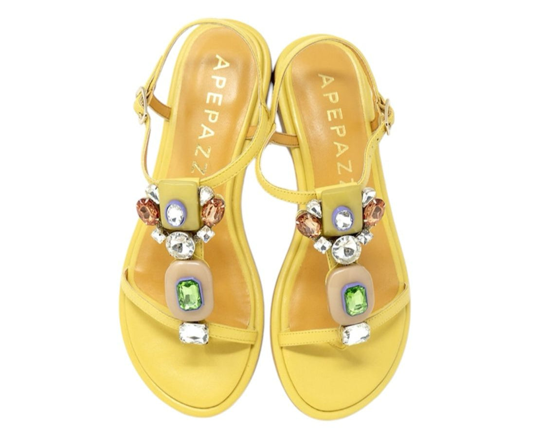 SANDALI DONNA “APEPAZZA ” FEDORA PRIMAVERA ESTATE 2025 PELLE GIALLO