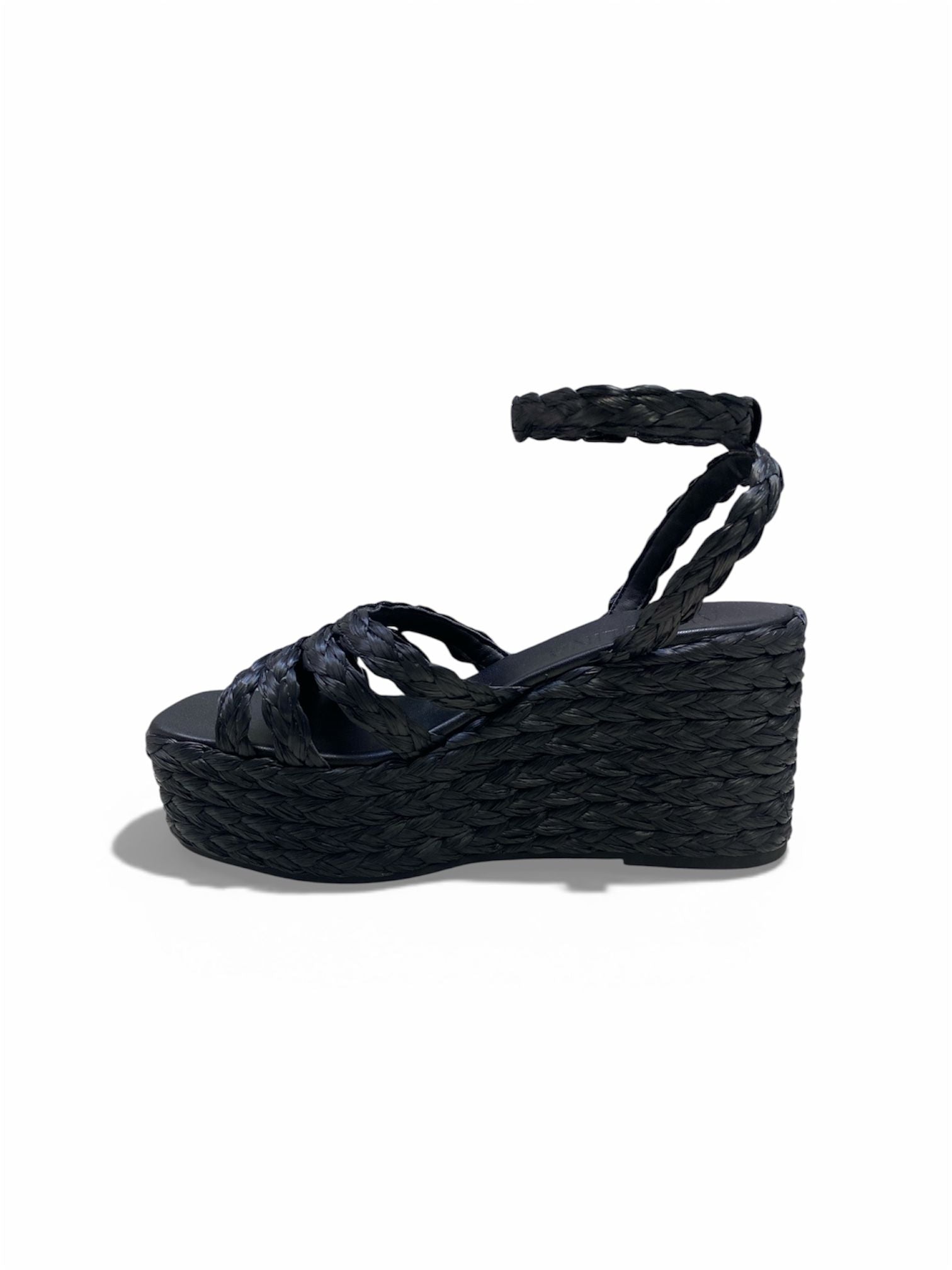 Sandali Zeppa Donna “ANTOLINA” AN13021.001 Rafia Pergamena Nero