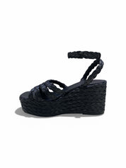 Sandali Zeppa Donna “ANTOLINA” AN13021.001 Rafia Pergamena Nero