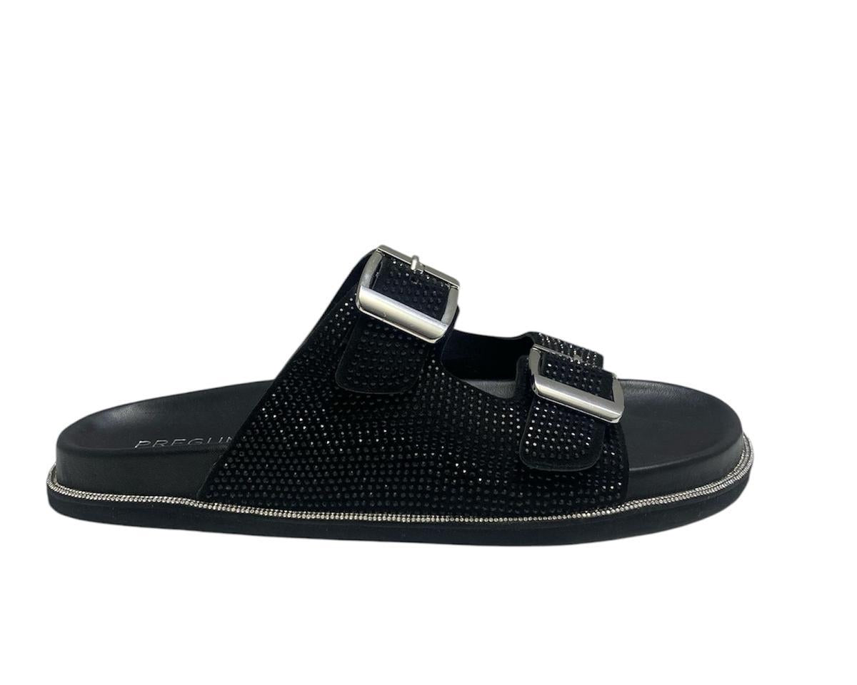 SANDALI CIABATTE DONNA  “PREGUNTA ” 8501 001 PRIMAVERA ESTATE 2025 PELLE NERO STRASS