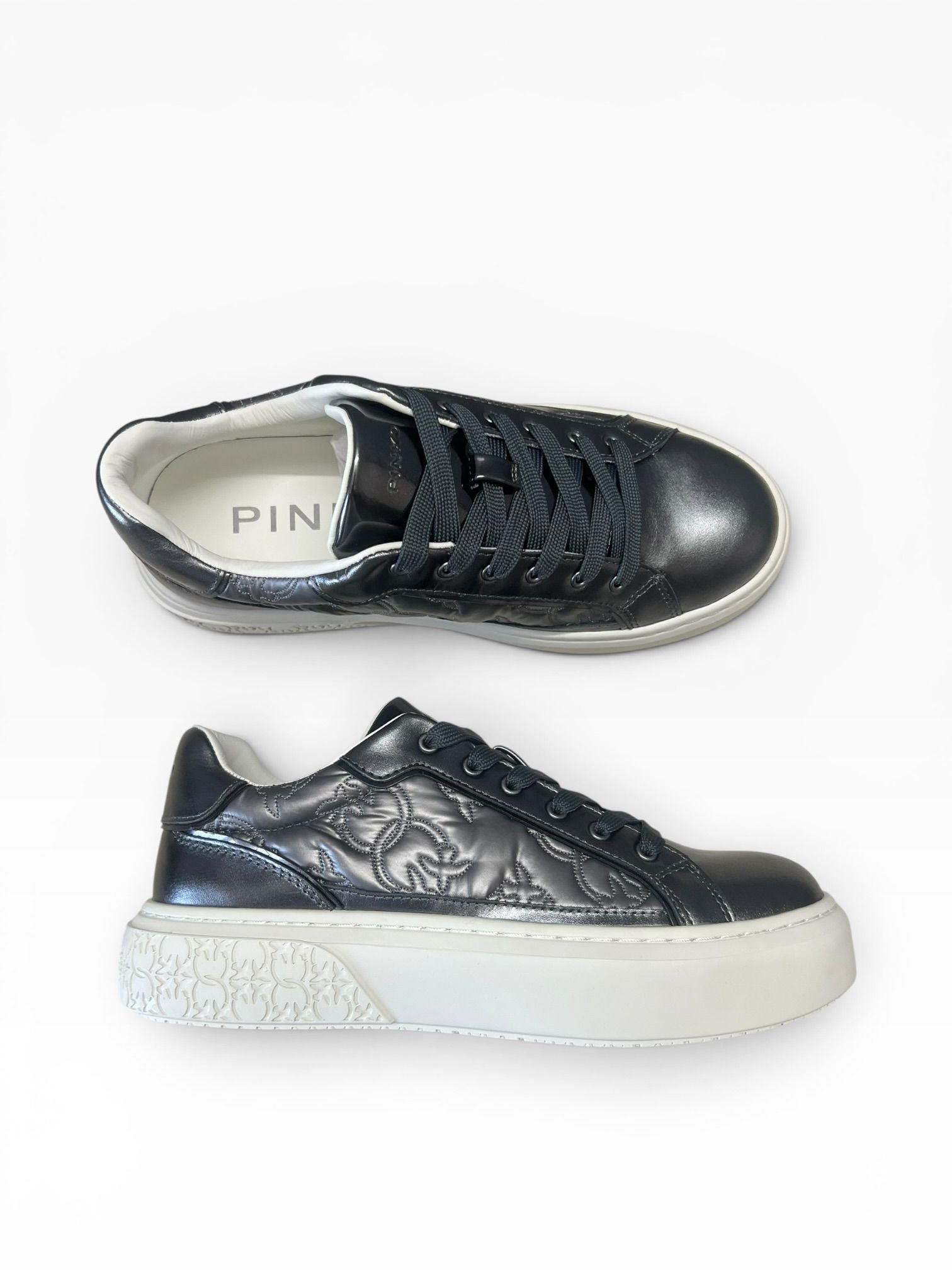 Sneakers Donna “PINKO ” SS0103P101 YOKO 21 LAMINATED NAPPA+NYLON MONOGRAM  GRIGIO