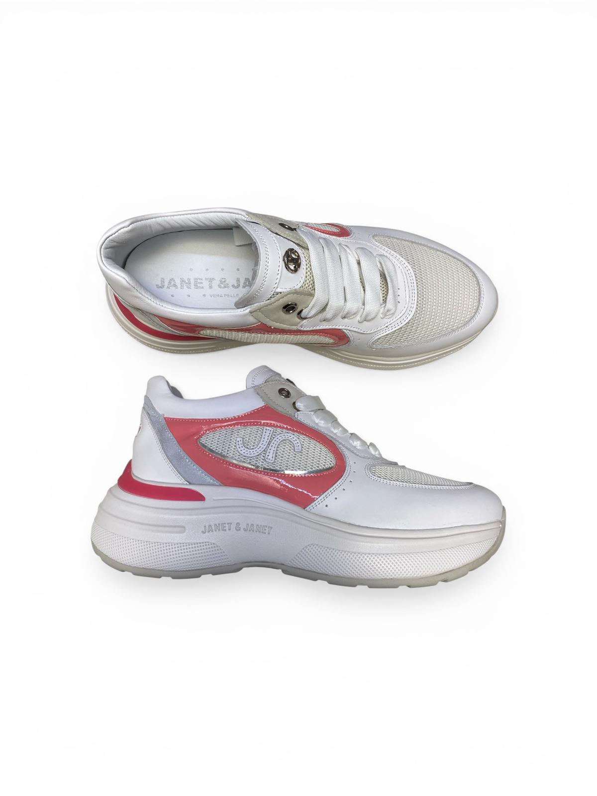 Sneakers Donna "JANET & JANET" J-061   Vera Pelle Bianco Rosa