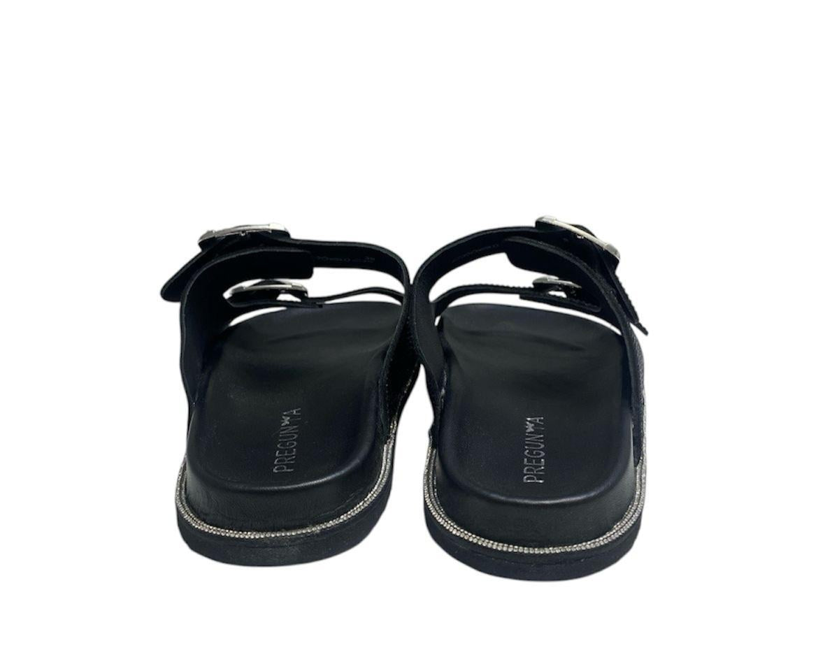 SANDALI CIABATTE DONNA  “PREGUNTA ” 8501 001 PRIMAVERA ESTATE 2025 PELLE NERO STRASS