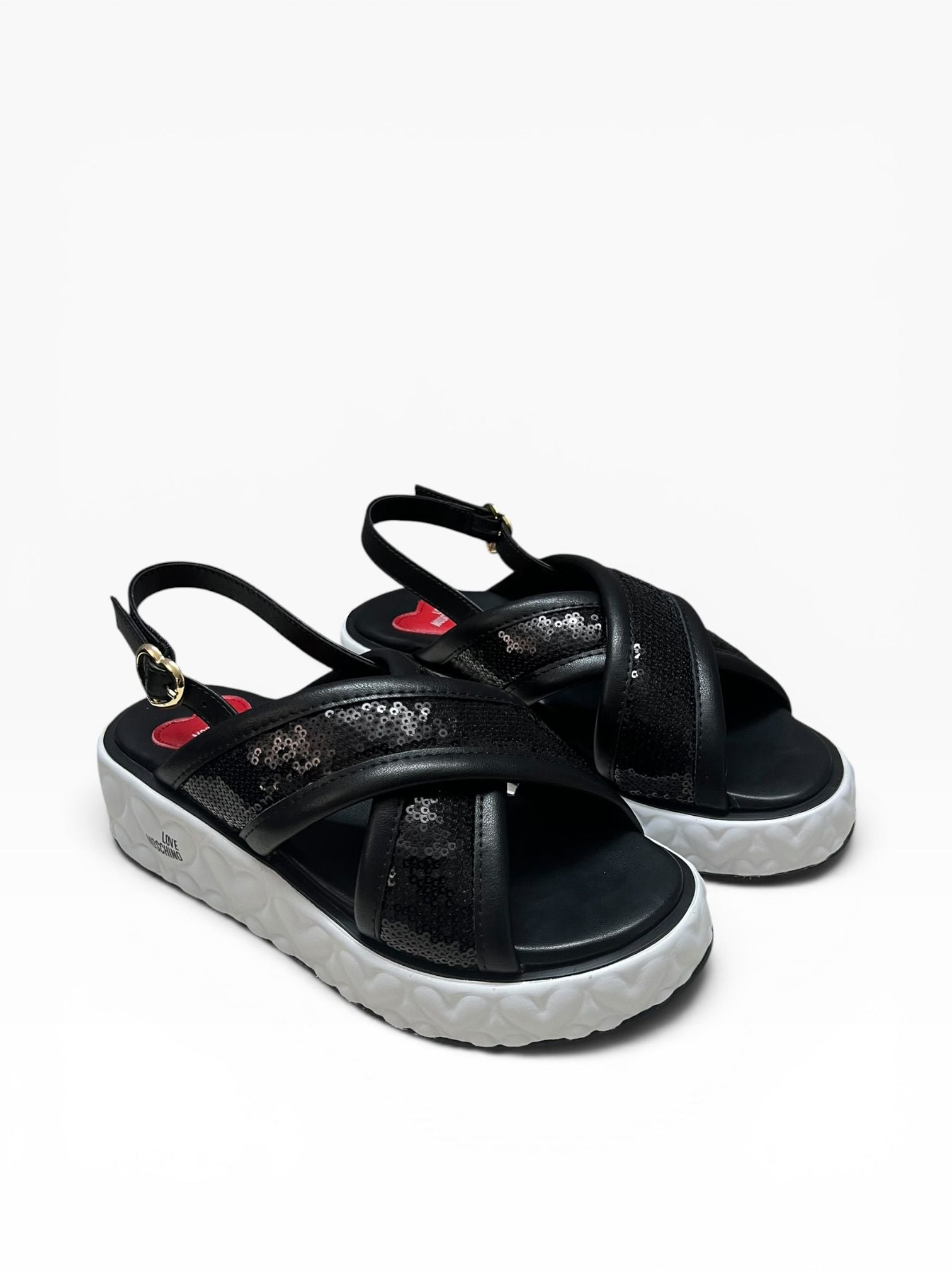Sandali Donna "LOVE MOSCHINO" JA16345I0IJK5000 HEART55 Pailettes+Pelle Nero