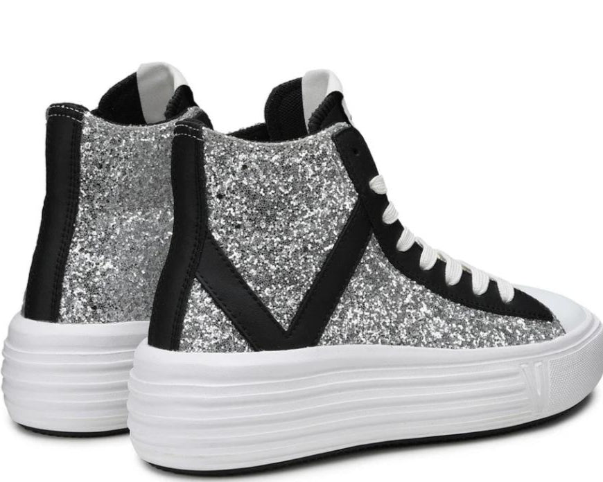 Sneakers Donna “VIRTUS PALESTRE” Venus Glitter/Leather Argento/Nero