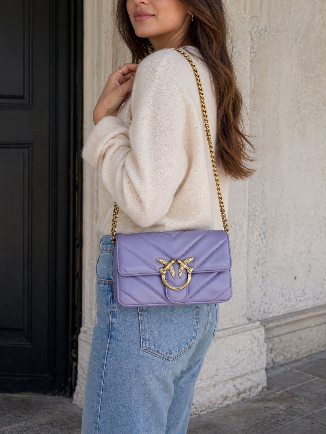 BORSA DONNA “PINKO ” LOVE ONE MINI  SHEEP CHEVRON Y69Q NAPPA VIOLA