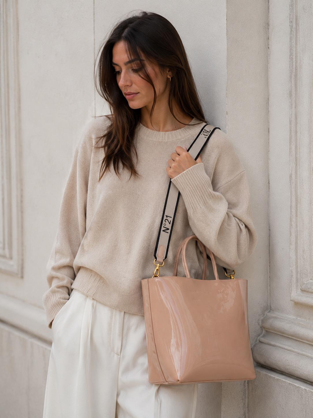 Borsa Donna "N°21" TOTE VERTICALE PELLE VERNICE NUDE