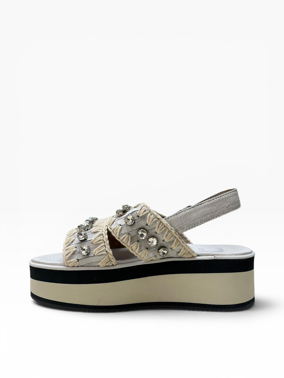 Sandali Platform Donna "MOU" MU.FLASANCRY CUTWHI Pietre Pelle Bianco