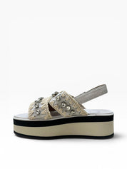 Sandali Platform Donna "MOU" MU.FLASANCRY CUTWHI Pietre Pelle Bianco