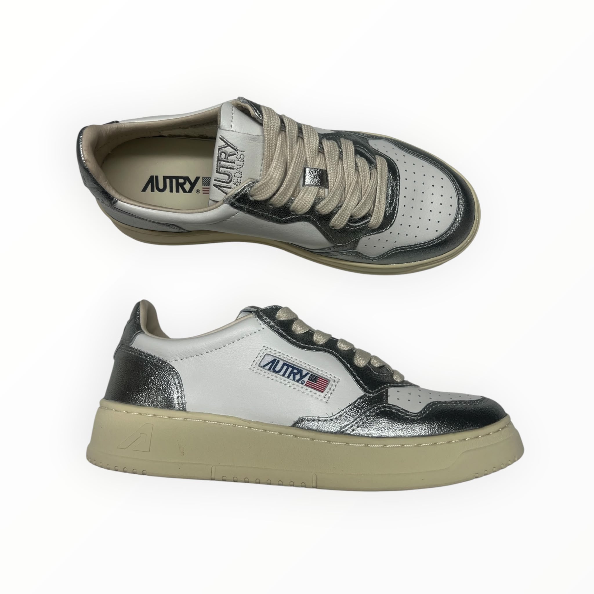 SNEAKERS DONNA “AUTRY” MEDALIST AULW WB44 PELLE BIANCO/ARGENTO METAL
