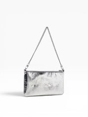 BORSA POCHETTE DONNA “HORIZONTAL FLAT  ZZFS PELLE LAMINATA ARGENTO