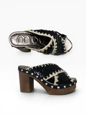 Sandali Tacco Plateau   Donna "MOU" MU.SW181000G Wood Criss Pailettes Nero/Bianco