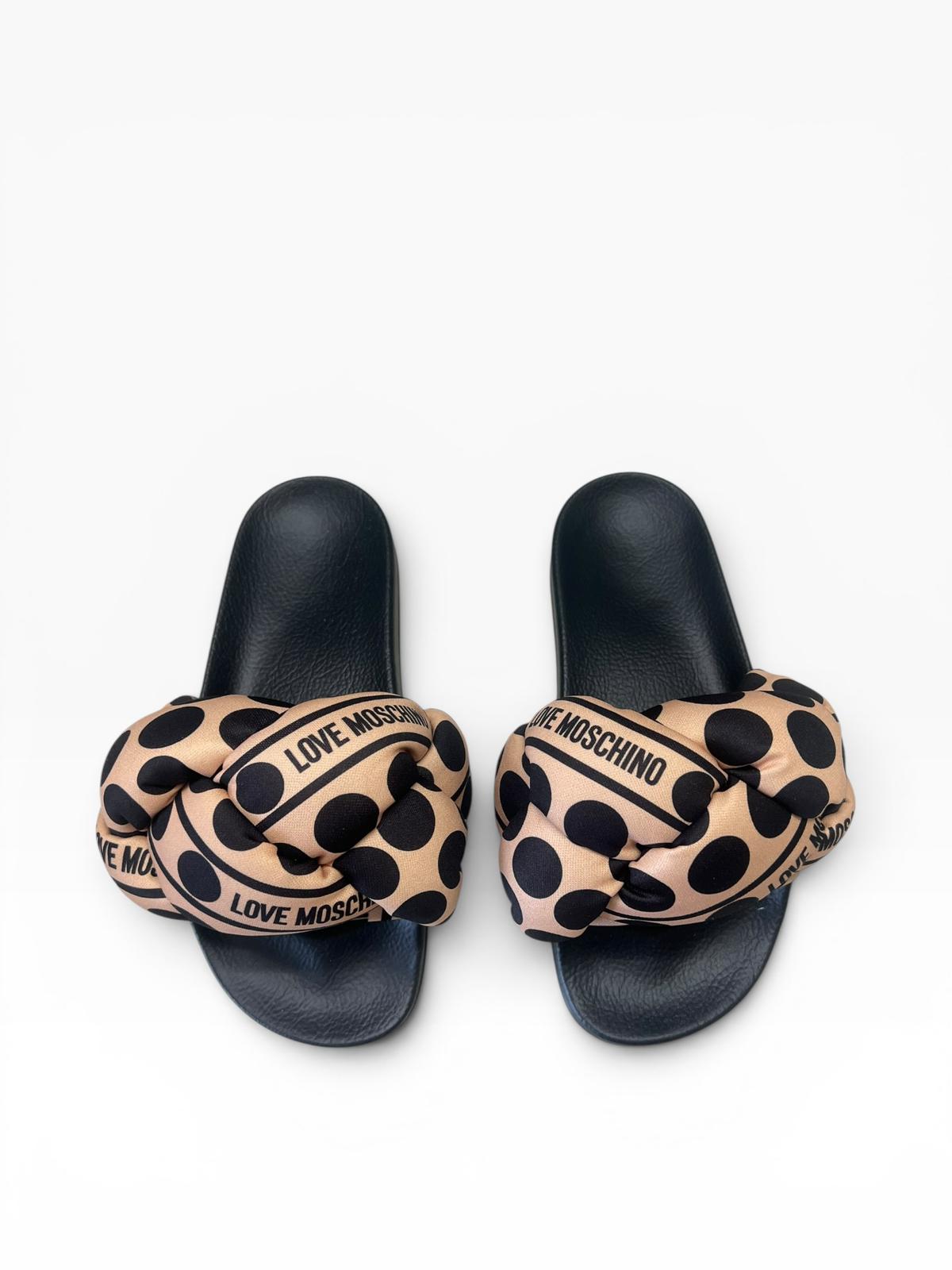 Sandali Ciabatte Donna "LOVE MOSCHINO" JA28272G0IIW010B Sabotd Pool 25 Foulard Beige/Nero