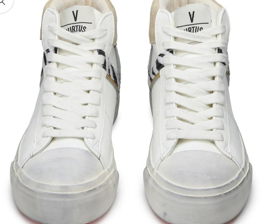 Sneakers Donna “VIRTUS PALESTRE” Rubby Mid Leather/Suede Bianco/Beige-zebra