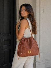BORSA DONNA “PINKO ” SLOUCHY CLASSIC BAG PELLE TRAFORATA A57A ORANGE