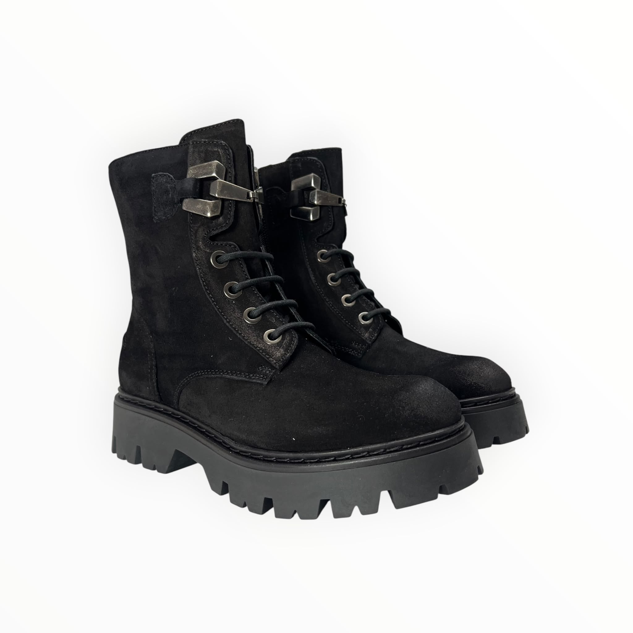 Stivaletti Anfibio Donna "CAFè NOIR" C1 FM6013 Pelle Nero