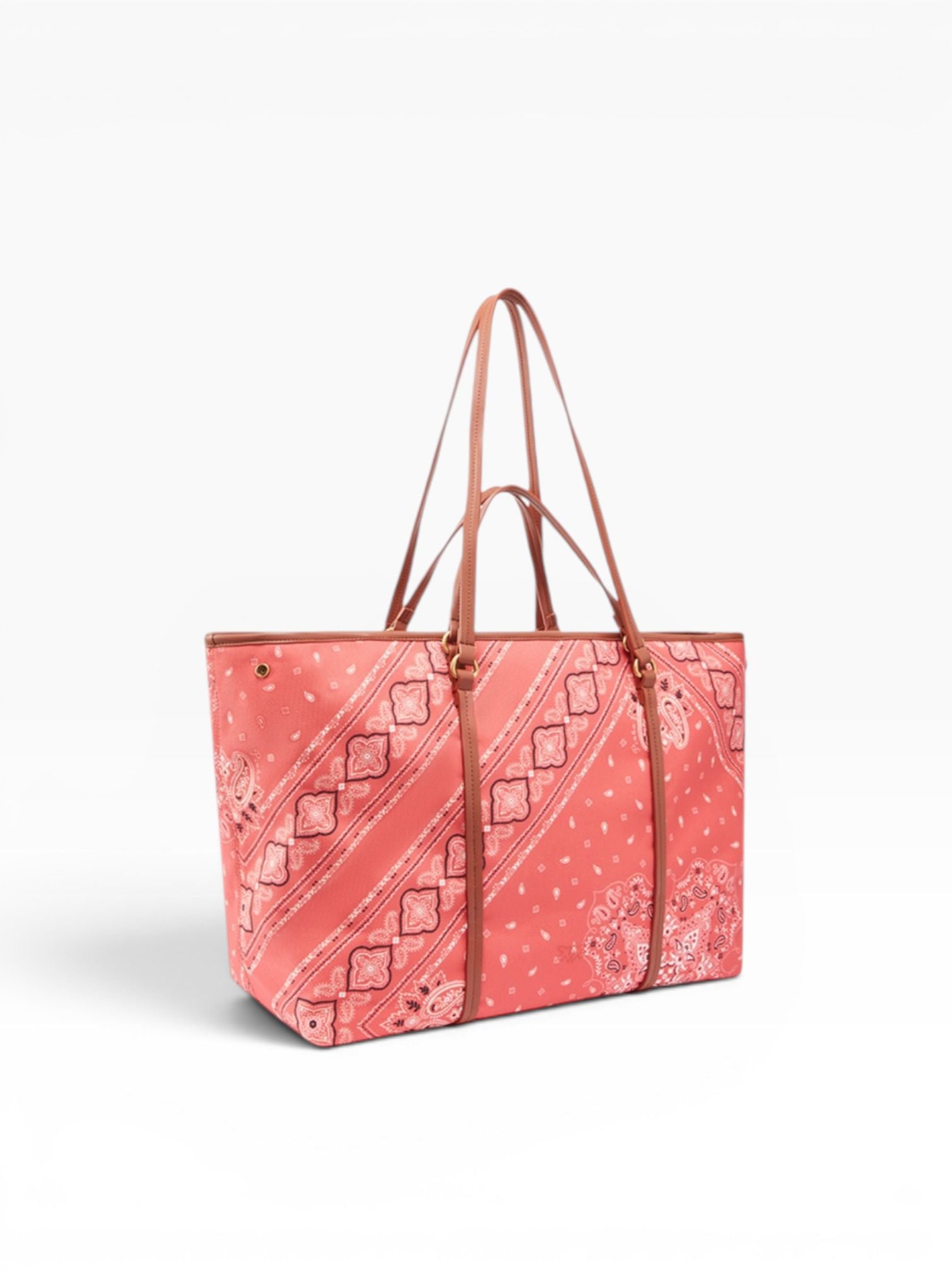 BORSA DONNA “PINKO ” SHOPPPER EXTRA L N59Q  STAMPA BANDANA CORALLO
