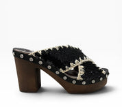 Sandali Tacco Plateau   Donna "MOU" MU.SW181000G Wood Criss Pailettes Nero/Bianco
