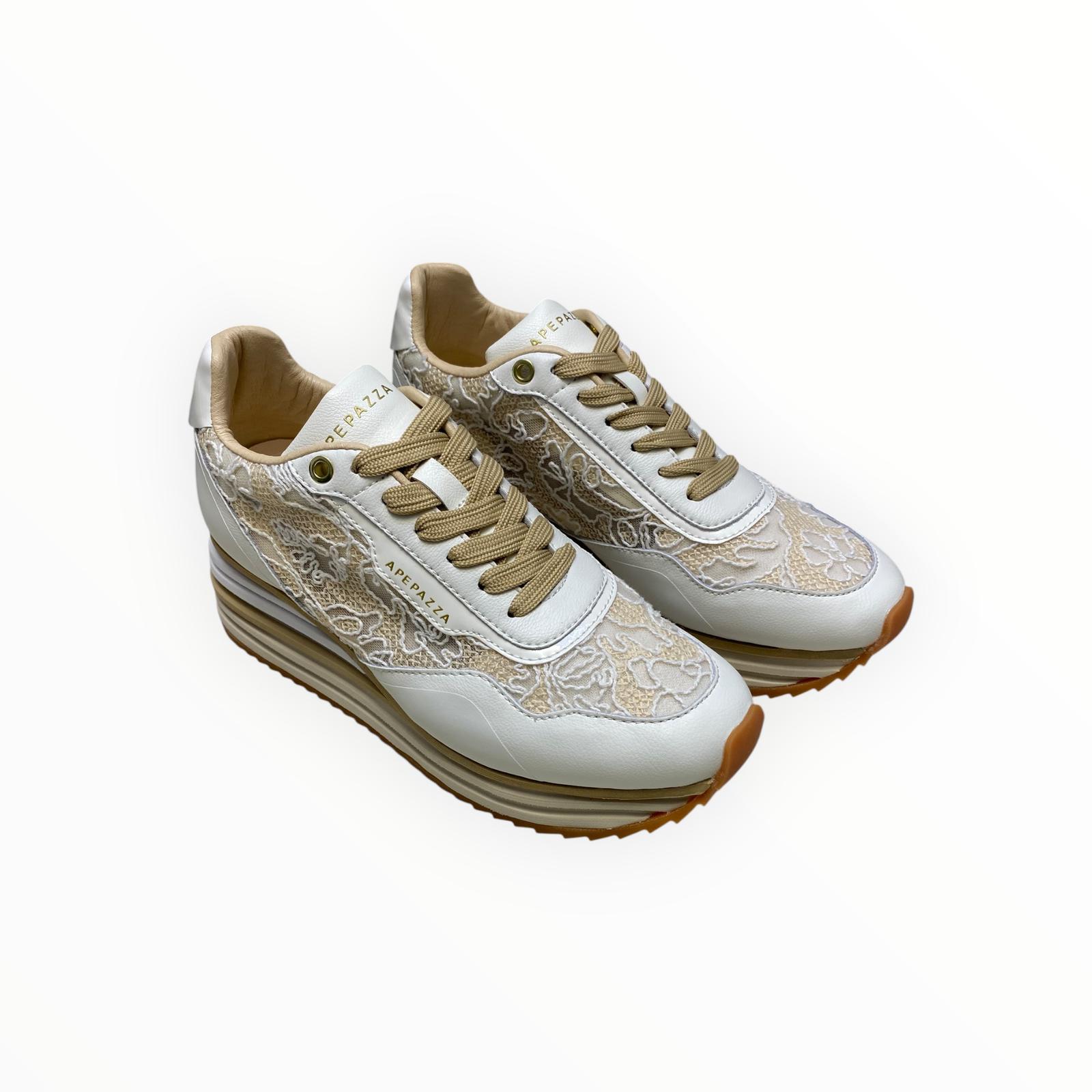 Sneakers Donna “APEPAZZA ” LAURA S5LYD02 Bianco/Beige