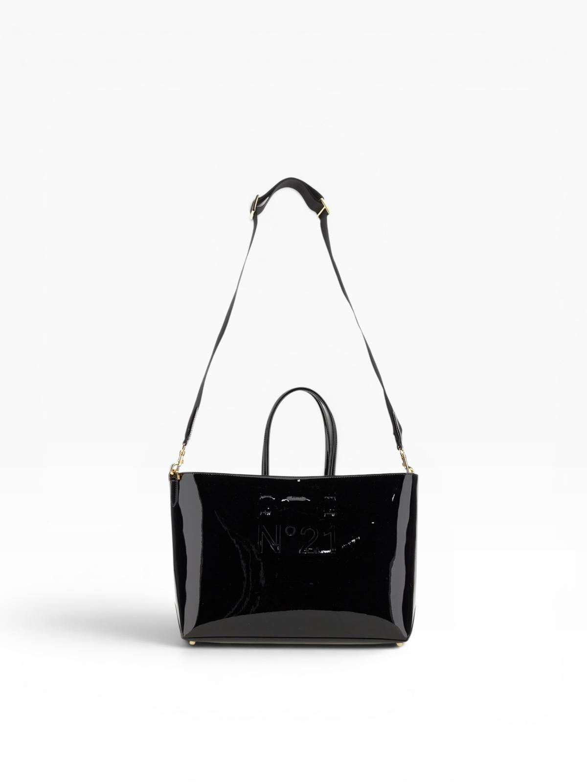 Borsa Donna "N°21" TOTE SHOPPER GRANDE PELLE VERNICE NERO