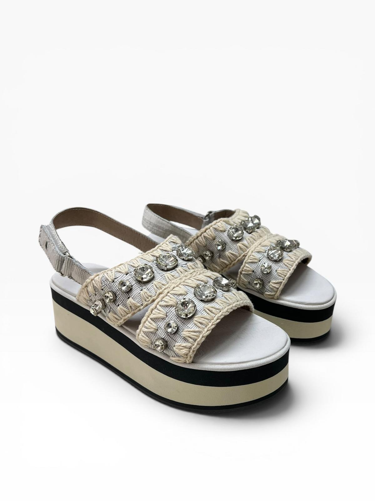 Sandali Platform Donna "MOU" MU.FLASANCRY CUTWHI Pietre Pelle Bianco