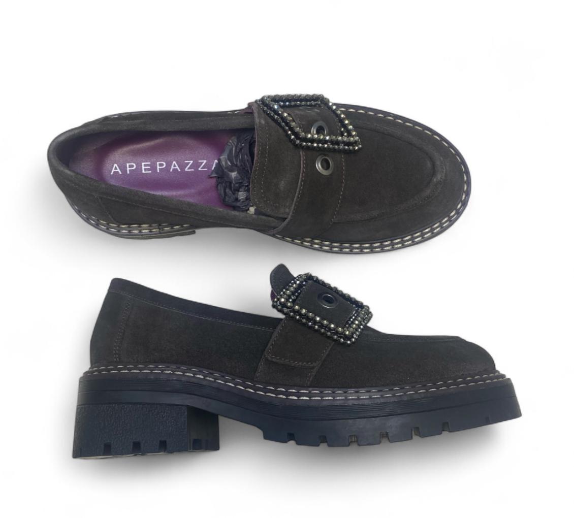 Mocassini Donna “Apepazza” F3COMBAT52/SUE Carola Pelle Marrone Scuro