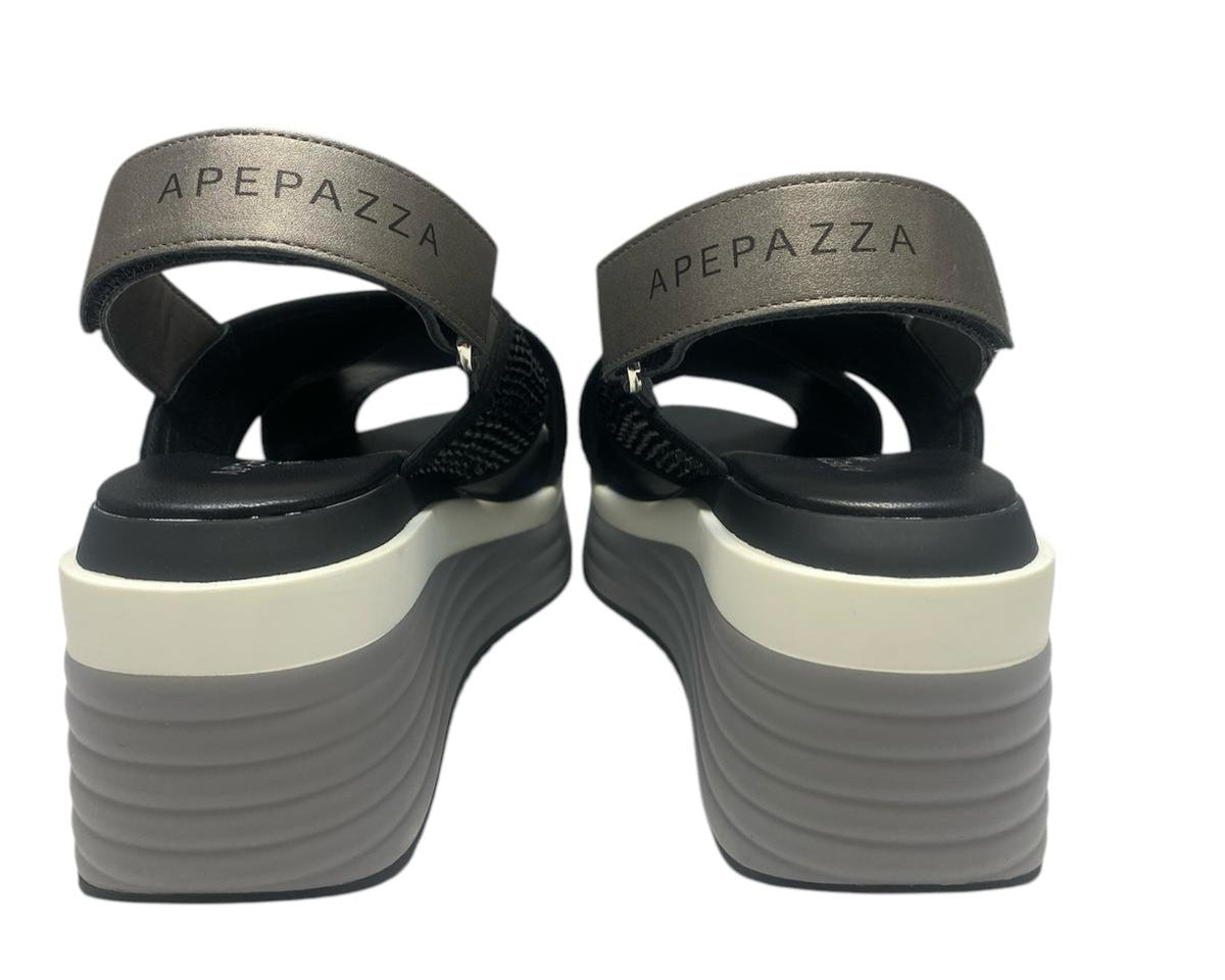 SANDALI ZEPPA DONNA “APEPAZZA ” BELLE 02 PRIMAVERA ESTATE 2025 NERO STRASS