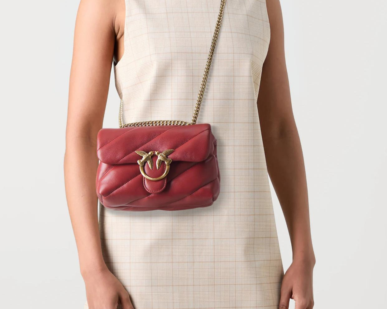 BORSA DONNA “PINKO ” LOVE PUFF MINI CL SHEEP  NAPPA TARAPUNTATA OCRA ROSSO