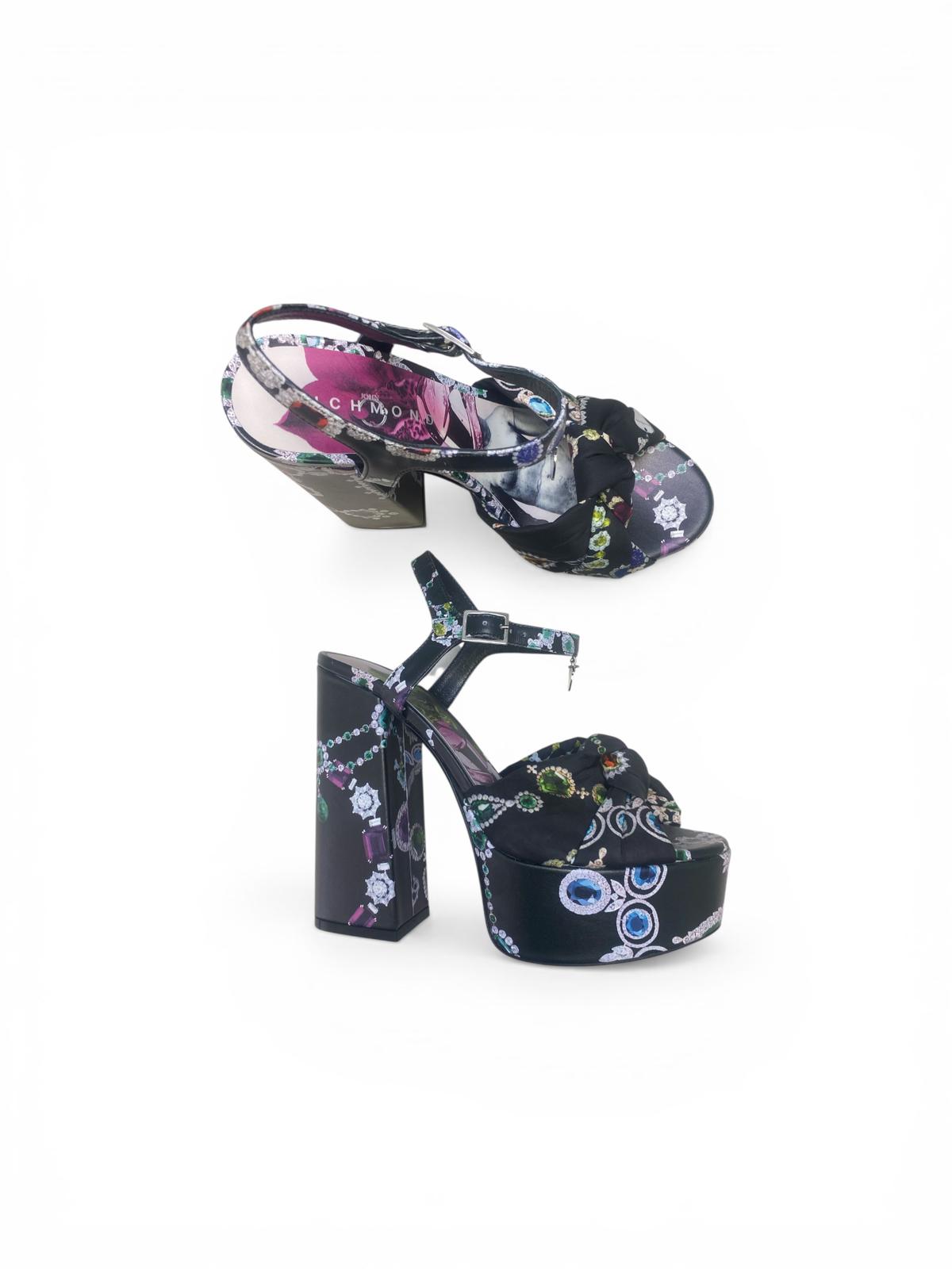 Sandali Tacco Zeppa Donna “JOHN RICHMOND” 23102 B  Pelle Nero