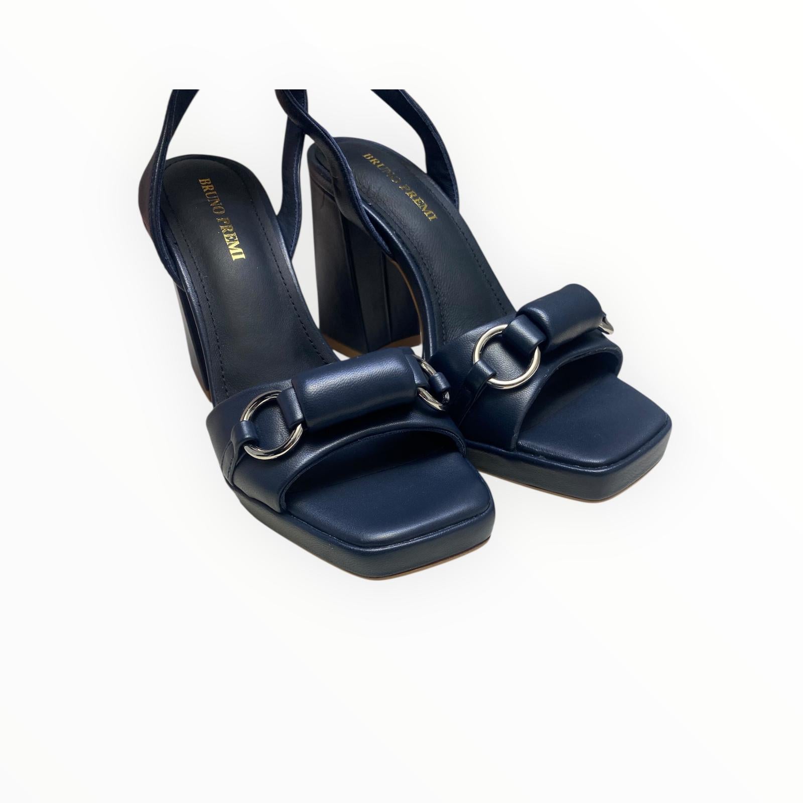 Sandali Tacco Zeppa Donna “BRUNO PREMI” BH2802X Nappa Navy Blu