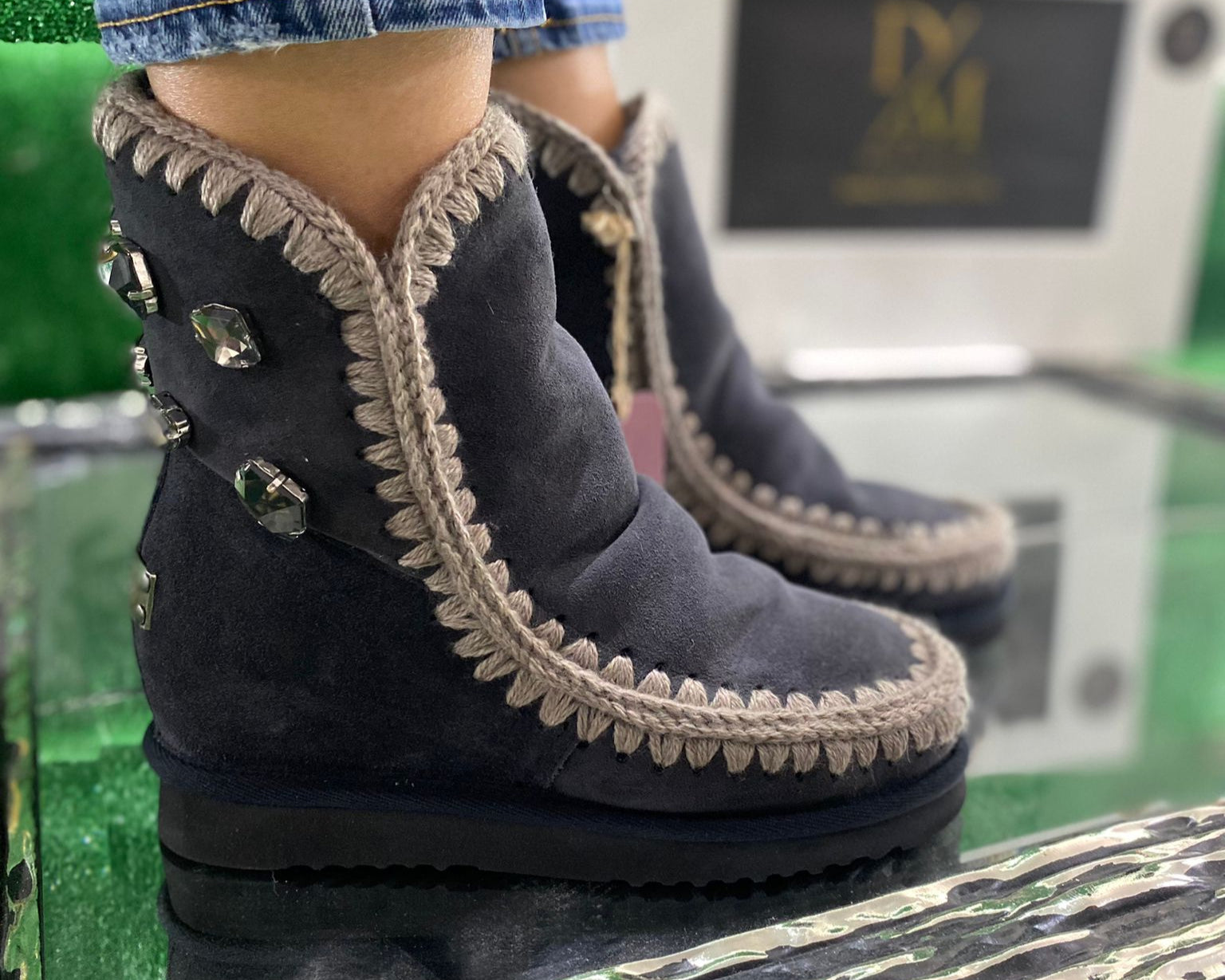Stivaletti Donna “MOU” Eskimo Inner Wedge Back Rhinestones Pietre Grigio  Autunno/Inverno 24/2025