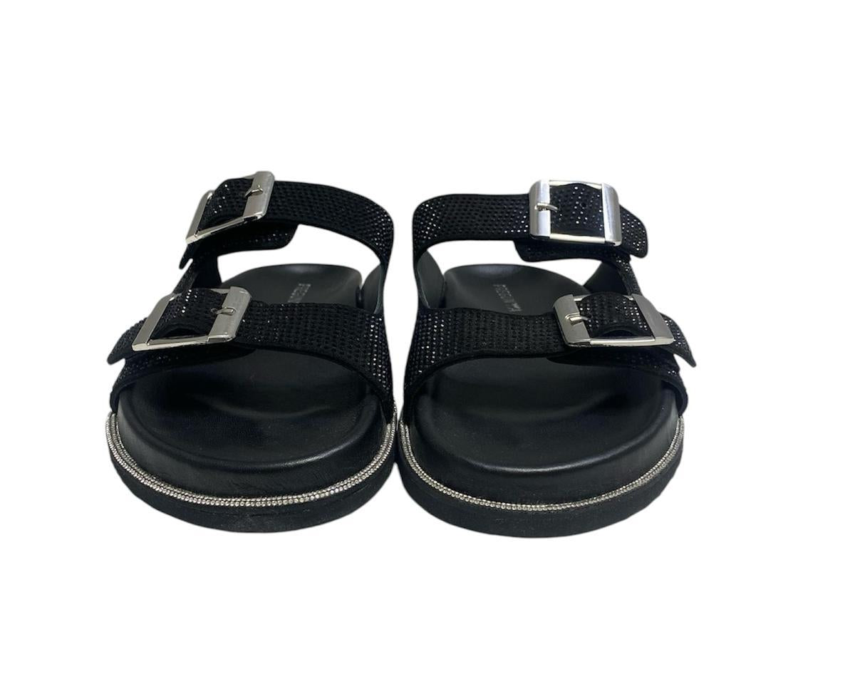 SANDALI CIABATTE DONNA  “PREGUNTA ” 8501 001 PRIMAVERA ESTATE 2025 PELLE NERO STRASS