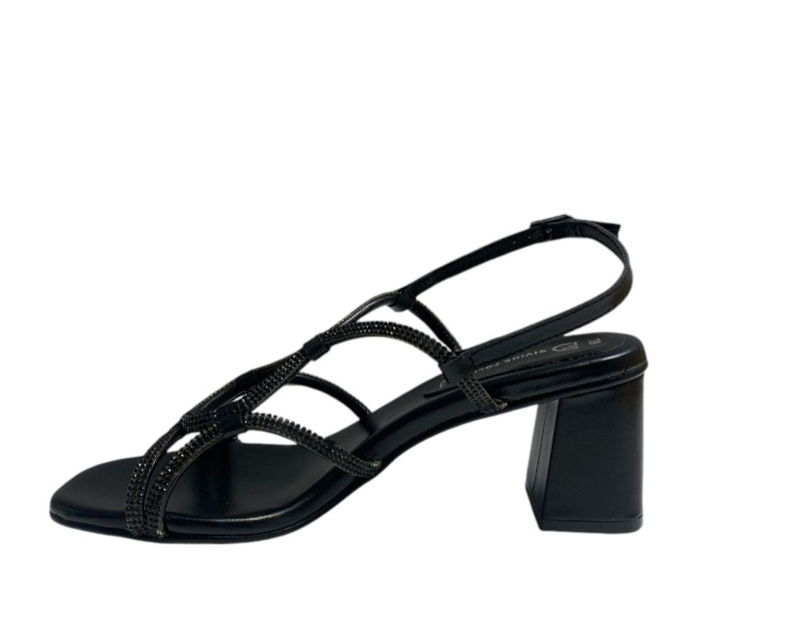 SANDALI GIOIELLO DONNA "DIVINE FOLLIE" 24203 VERA PELLE NERO /STRASS PRIMAVERA/ESTATE 2025