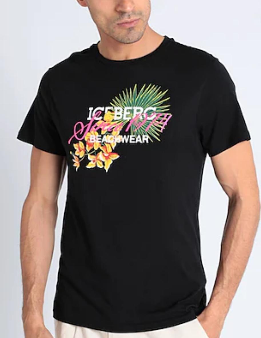T-SHIRT UOMO “ICEBERG” FLOWER BLACK/NERO ICE3MTS02