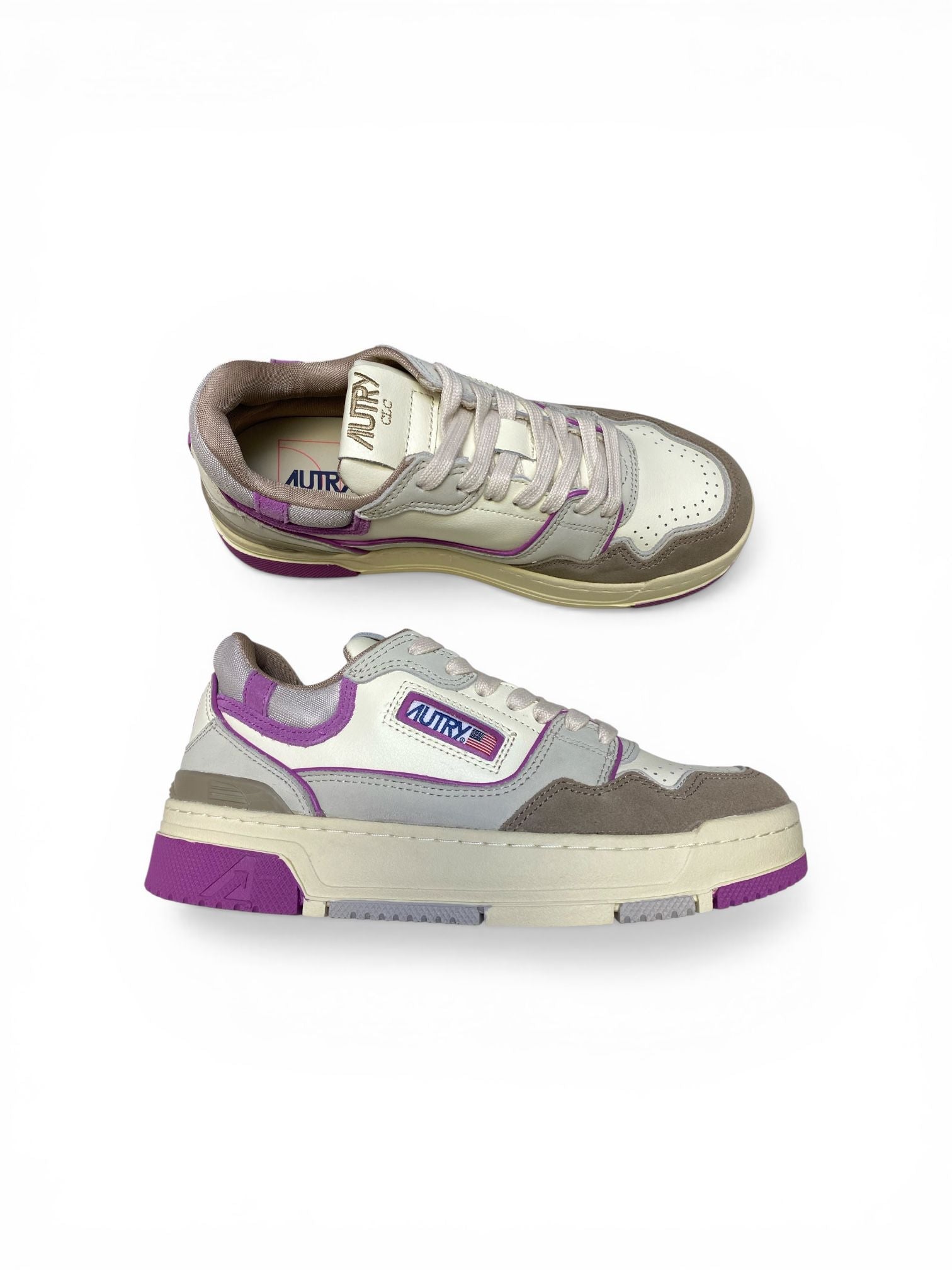 SNEAKERS DONNA “AUTRY” CLC ROLW UN02 PELLE BEIGE/FUCSIA
