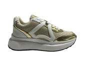 SNEAKERS DONNA “APEPAZZA ” CLOTILDE VERA PELLE BIANCO/ORO/BEIGE