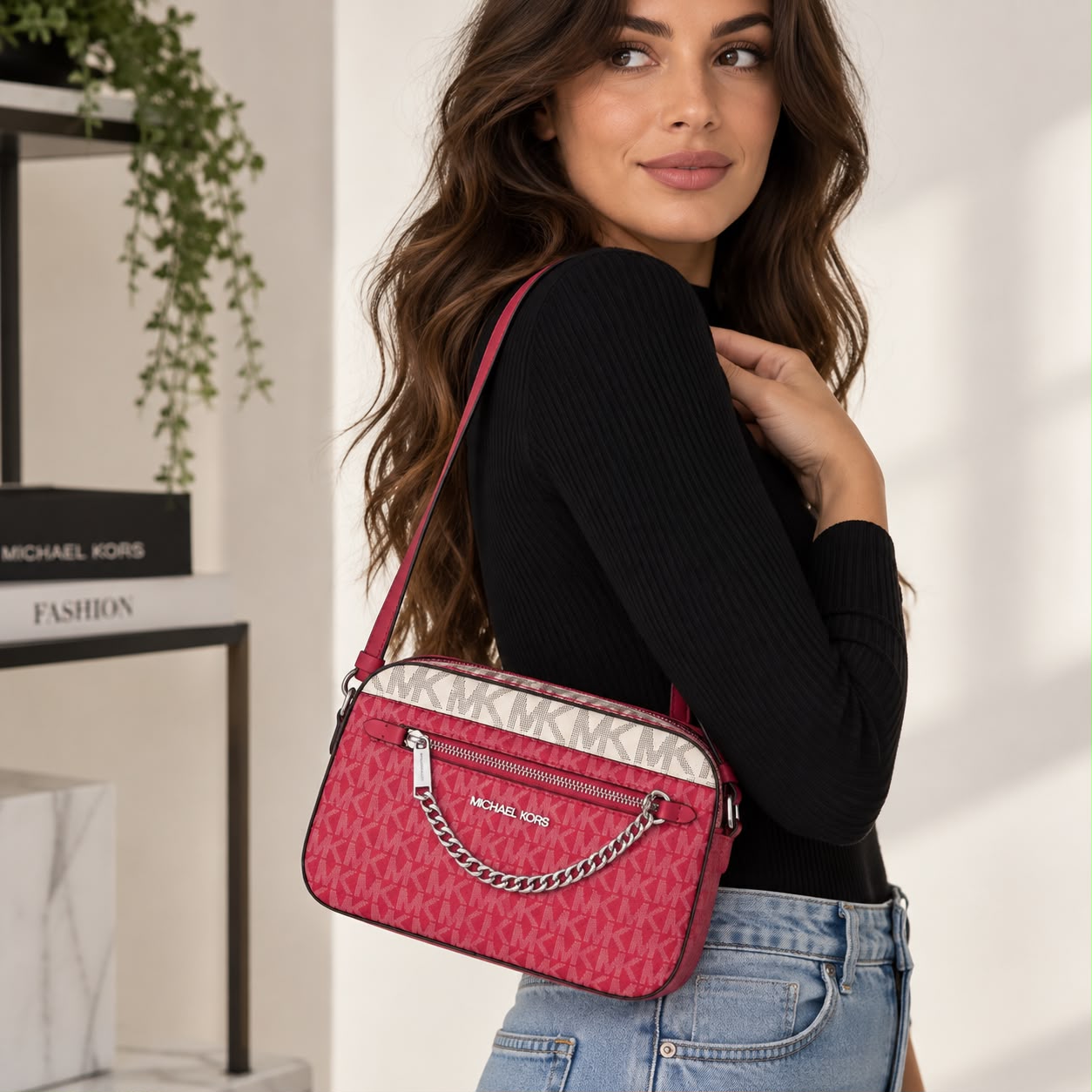 Borsa Donna “MICHAEL KORS” JET SET TRAVEL ITEM 35S5STTC9B LARGE CAMERA XBODY DKRSPBRYMLT FUXIA